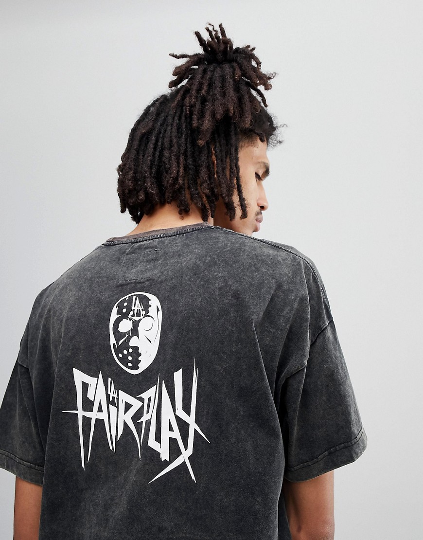 Fairplay Pigment Dyed Goldberg T-Shirt With Skull Back Print In Black - Black