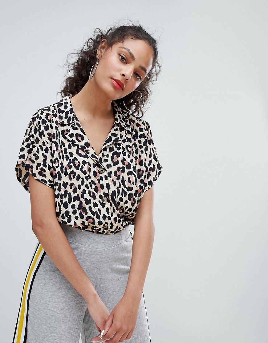 Bershka leopard print pocket detail shirt in leopard - Multi