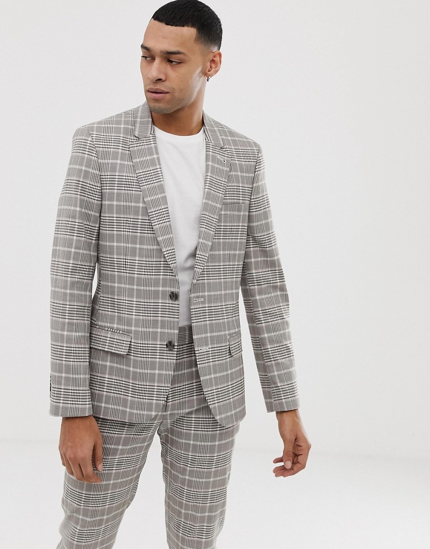 ASOS DESIGN skinny suit jacket in stone check