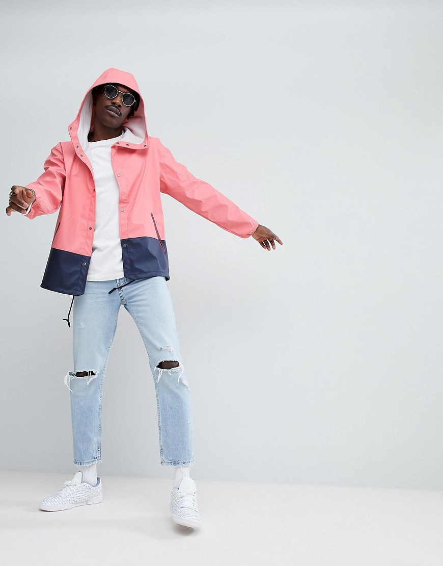 Herschel Supply Co Forecast Hooded Coach Jacket Rubberised in Pink/Navy - Strawberry ice/navy