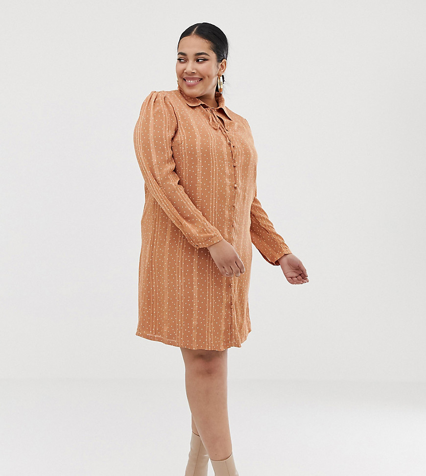 Glamorous Curve shirt dress with ribbon tie in subtle spot