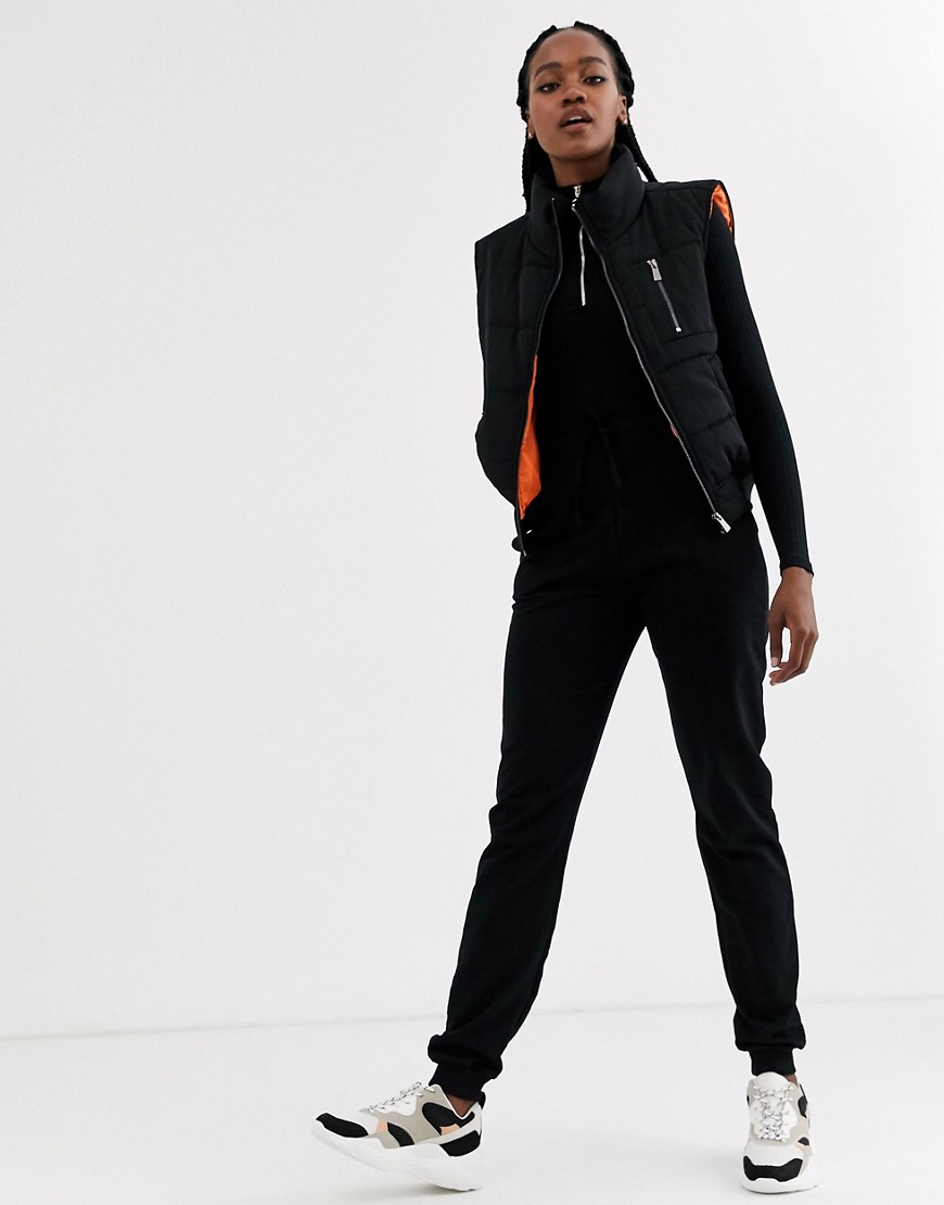 Asos Design Padded Vest Jacket With Contrast Lining In Black