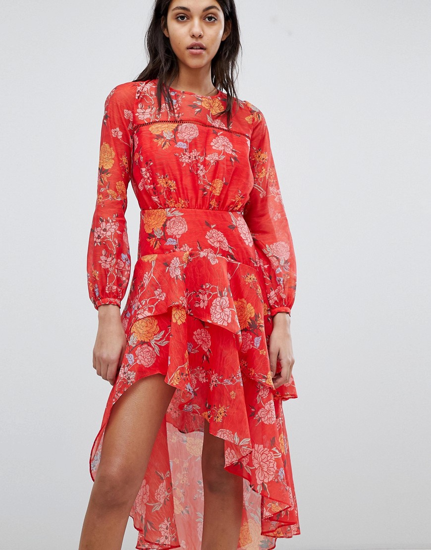 Finders Keepers FINDERS FLORAL PRINTED RUFFLE DRESS - RED