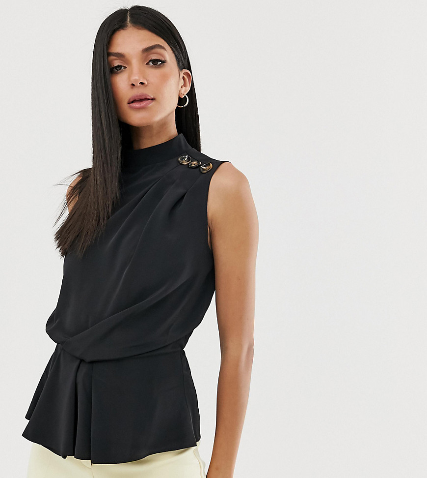 ASOS DESIGN Tall sleeveless drape front top with button detail