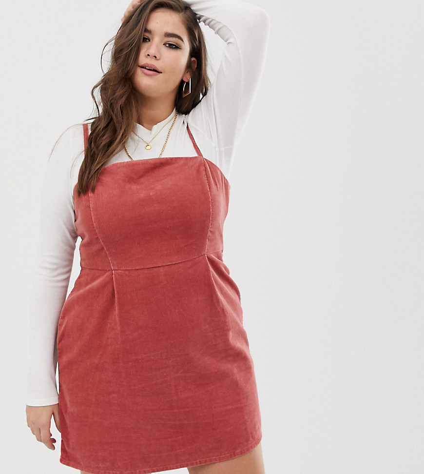 ASOS DESIGN Curve cord dress with skinny straps in red brick
