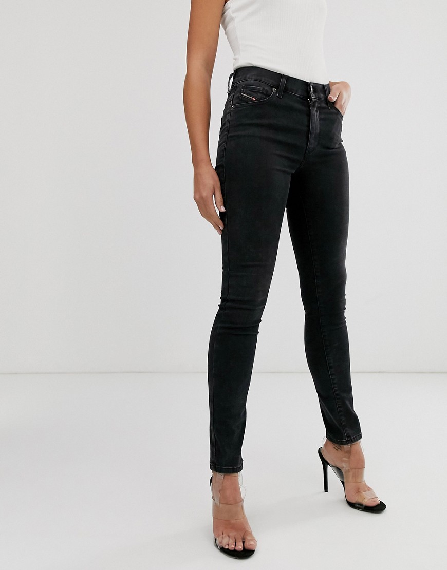 Diesel roisin mid rise skinny jeans in washed black
