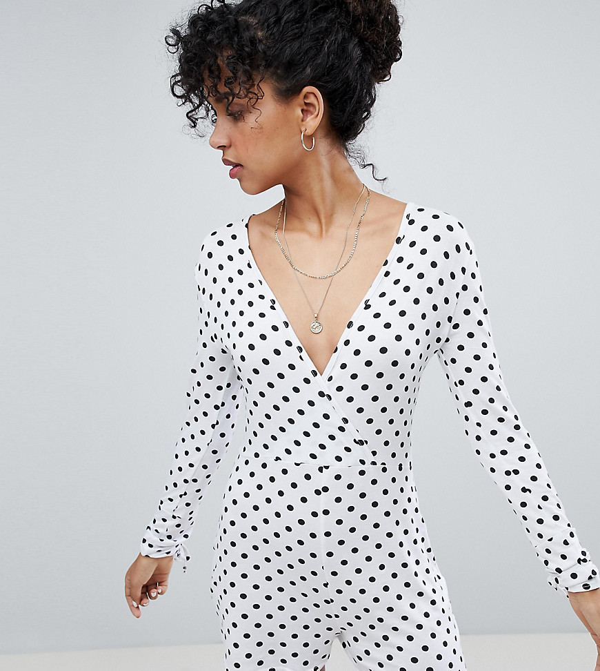Daisy Street Playsuit With Tie Sleeves In Polka Dot