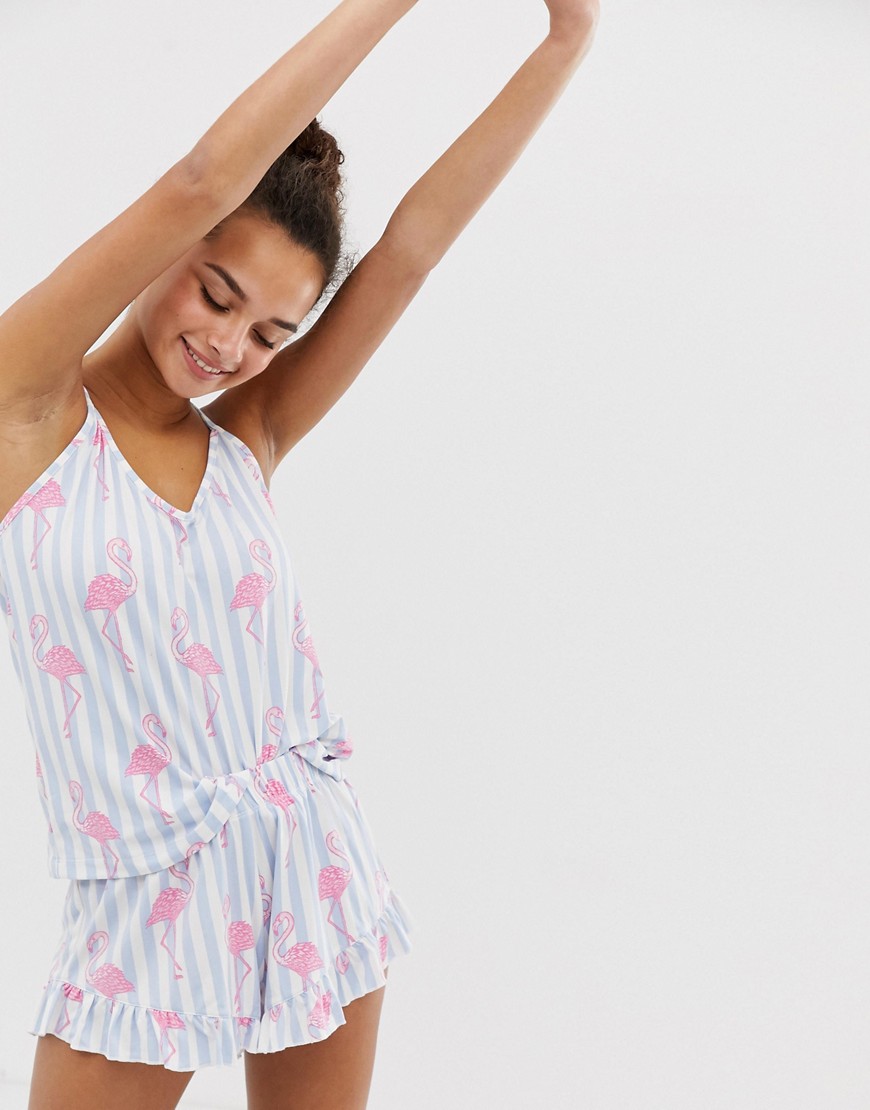 Chelsea Peers stripe flamingo print cami pyjama set