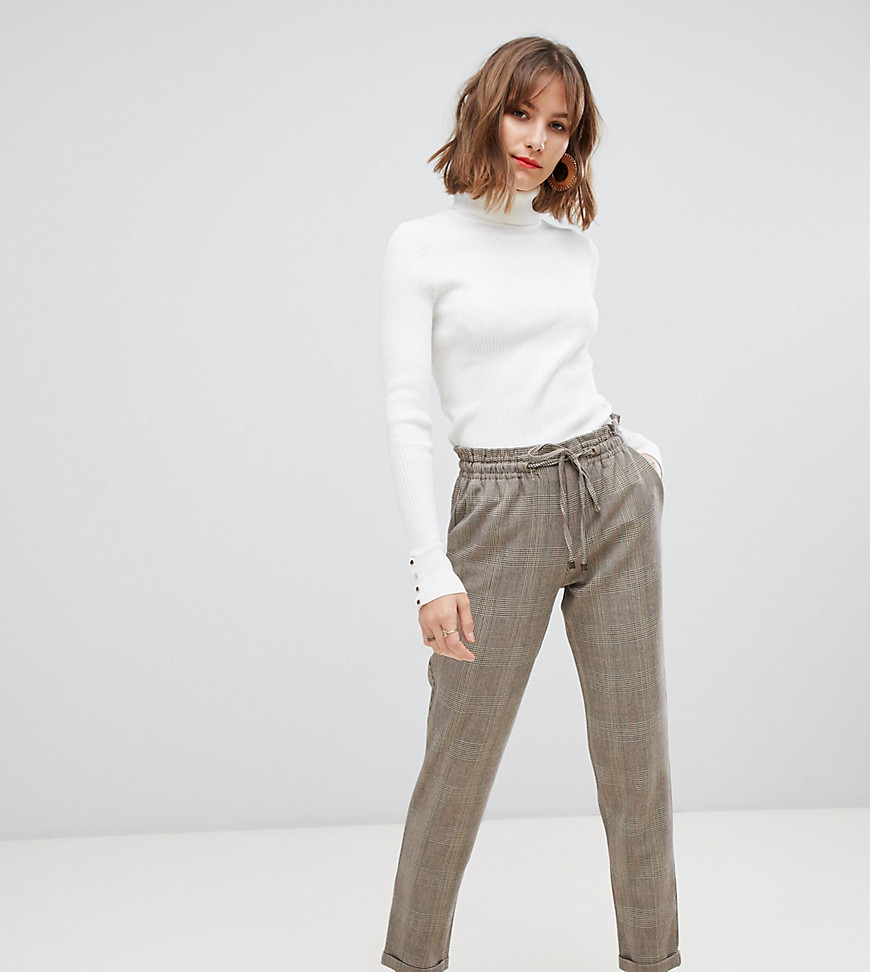 Esprit drawstring check trousers in taupe