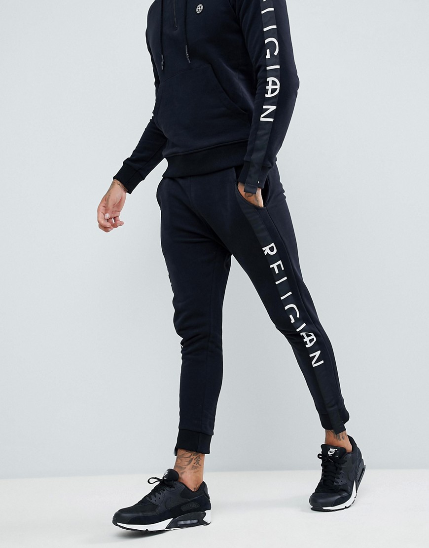Religion skinny fit Jogger with taping in black - Black
