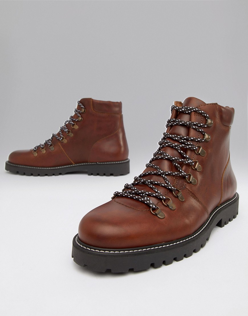Selected Homme leather hiker boots - Bitter chocolate