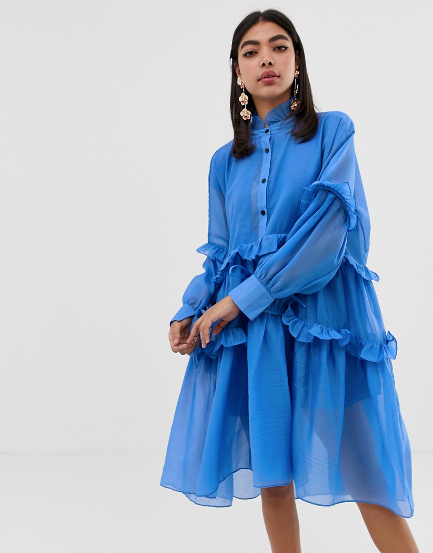 Sister Jane shirt smock dress with ruffle layers - Blue