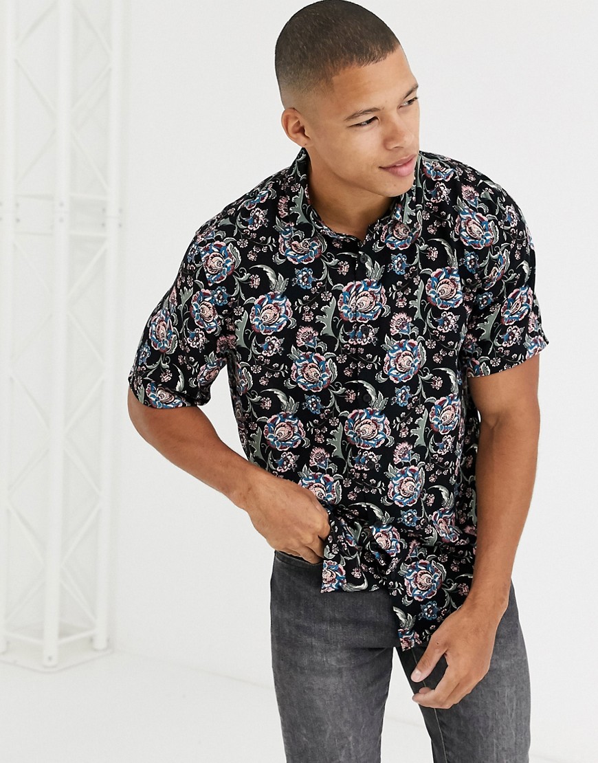 Burton Menswear shirt with black floral print
