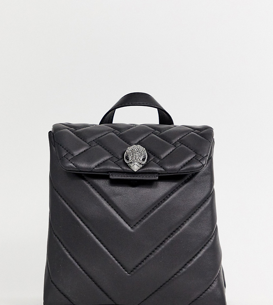 Kurt Geiger Kensington Mini Black Leather Quilted Flap Over Backpack - Black