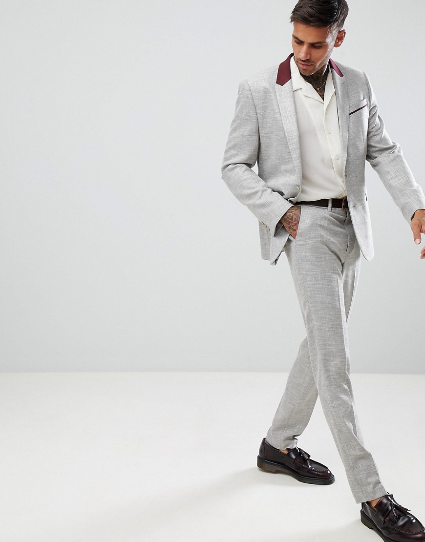 ASOS DESIGN skinny suit trousers in light grey texture