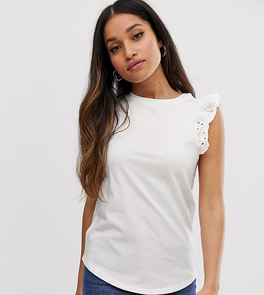 River Island Petite frill sleeve tank top in white