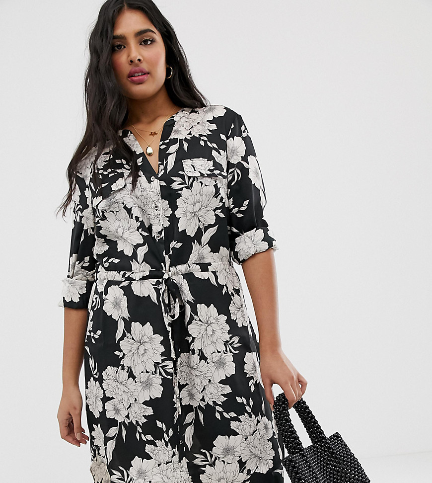 Oasis Curve shirt dress in bold floral print