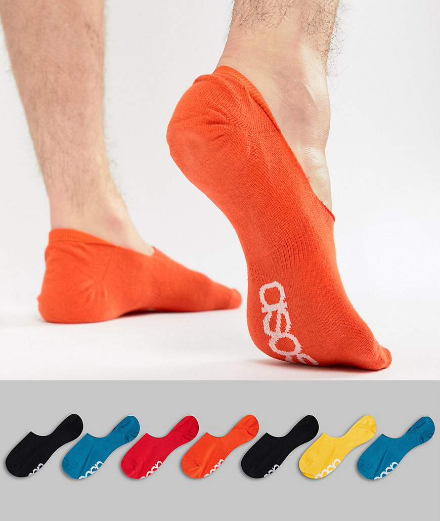 ASOS Invisible Liner Socks In Retro Colours With Branded Soles 7 Pack - Multi