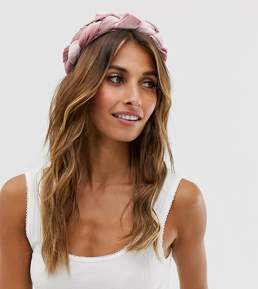 Accessorize Exclusive pink velvet wide plait headband