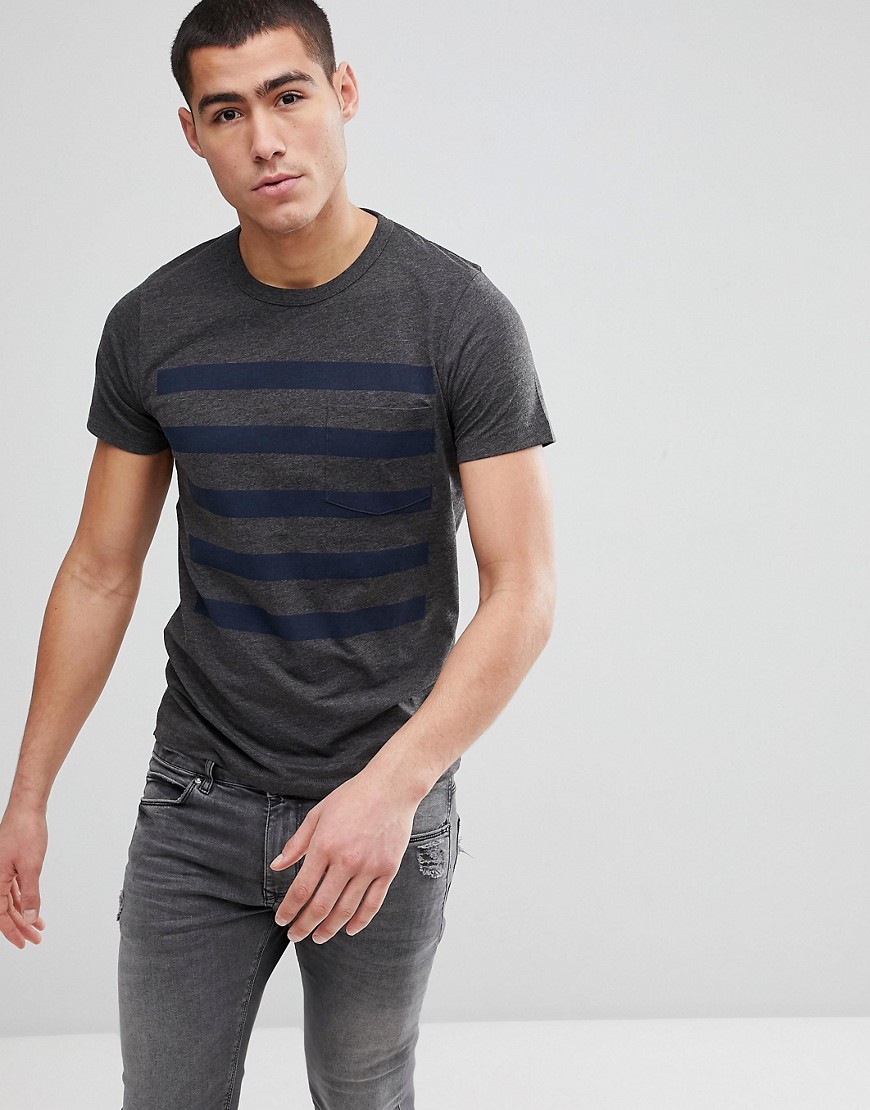 French Connection 5 Stripe T-Stripe - Charcoal mel/marine