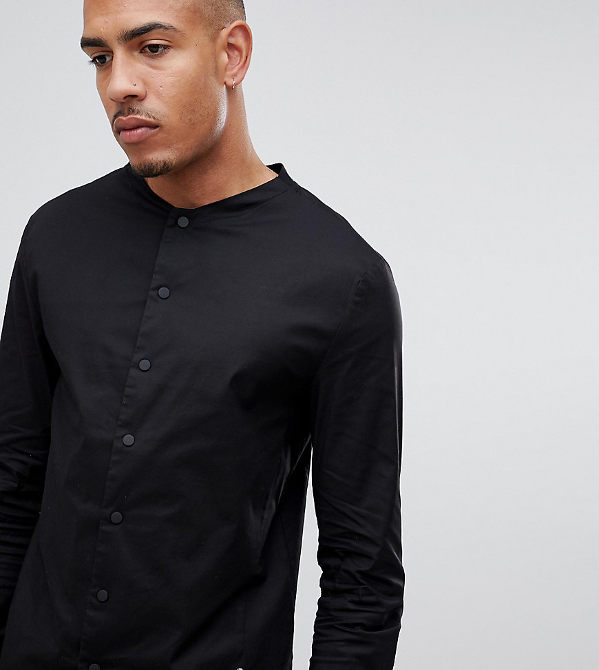 Religion Tall slim fit smart shirt in black with grandad neck
