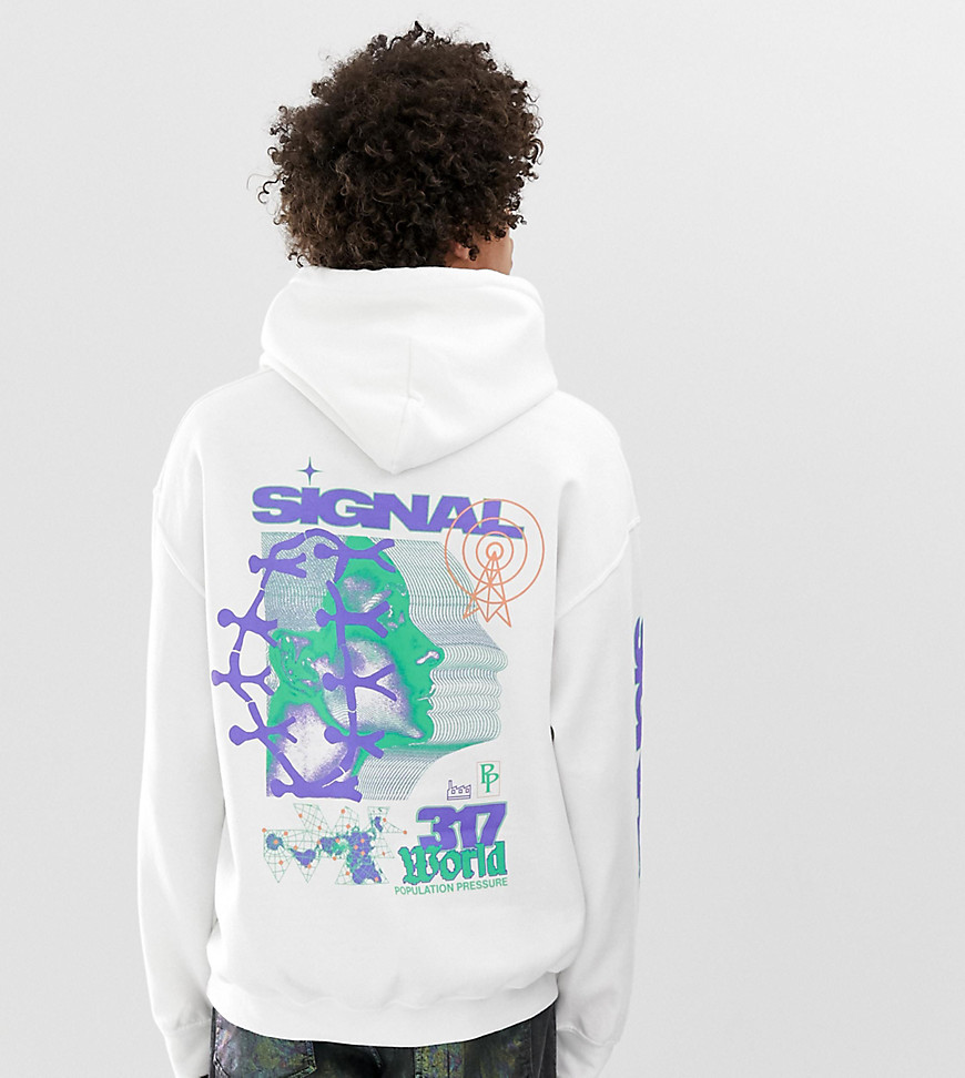 Crooked Tongues oversized hoodie in white with world signal print