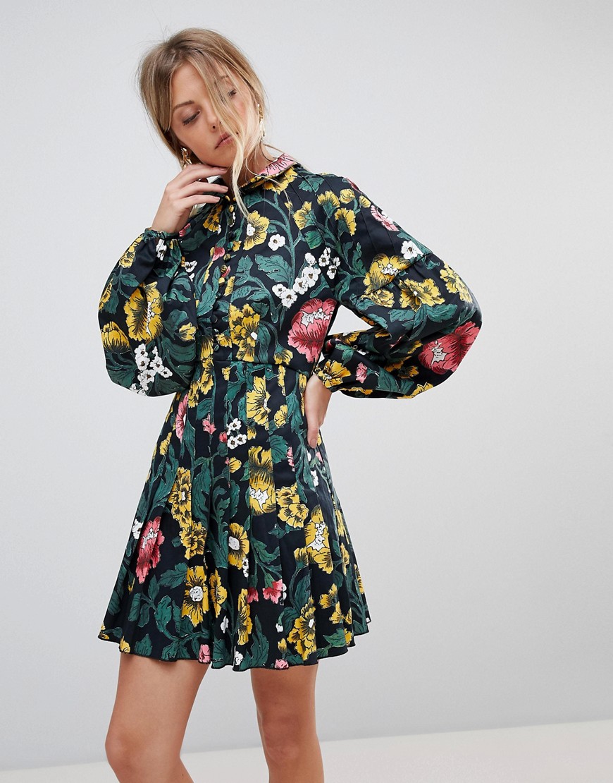C/Meo Collective Another Lover Balloon Sleeve Dress - Black floral