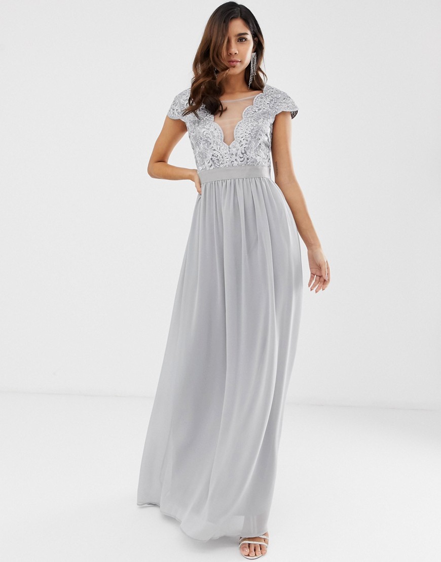 City Goddess pleated maxi dress with lace and mesh detail