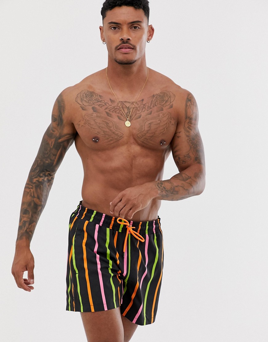 Hunky Trunks Neon Striped Swim Shorts in Short Length