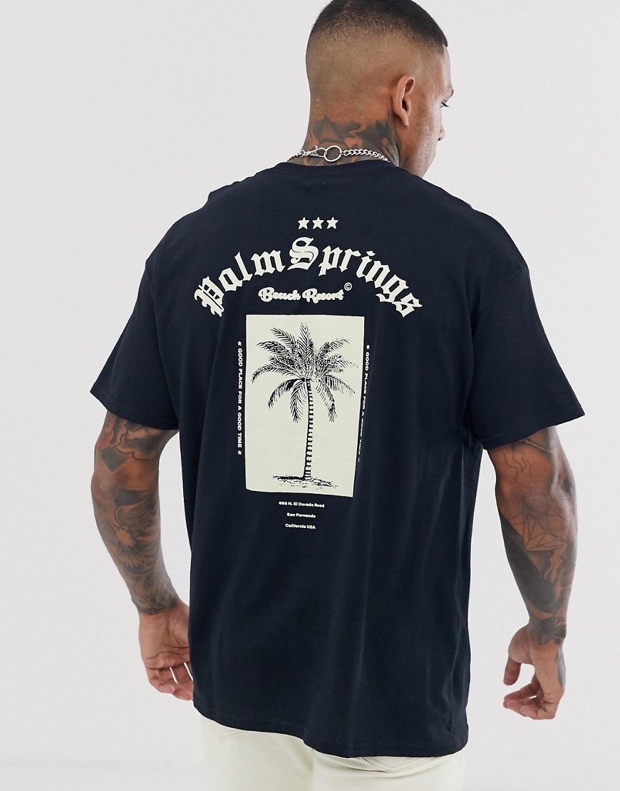 boohooMAN oversized t-shirt with Palm Springs back print in black