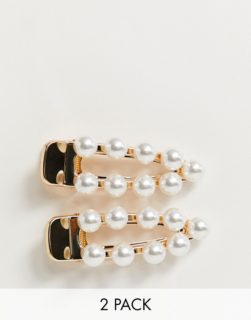 ASOS DESIGN pack of 2 hair clips in oversized triangle shape in pearl