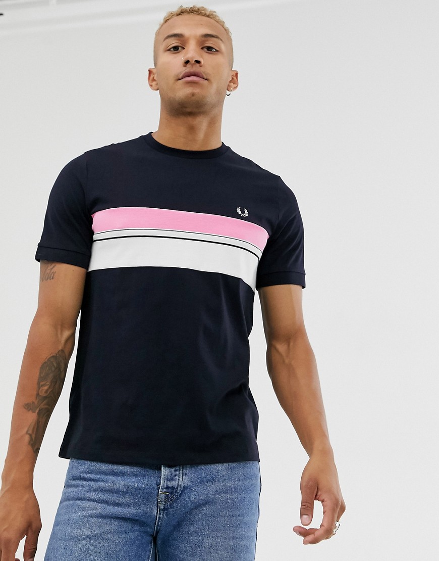 Fred Perry striped panel t-shirt in navy