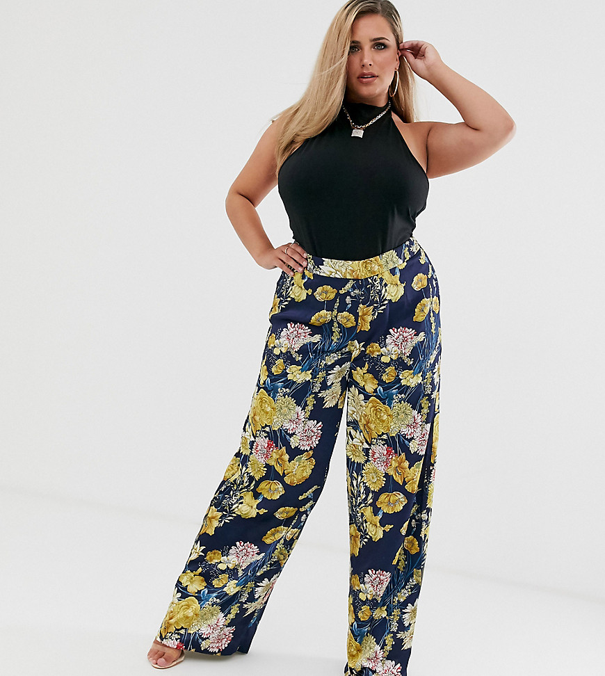 Missguided Plus high waisted wide leg trousers in floral print