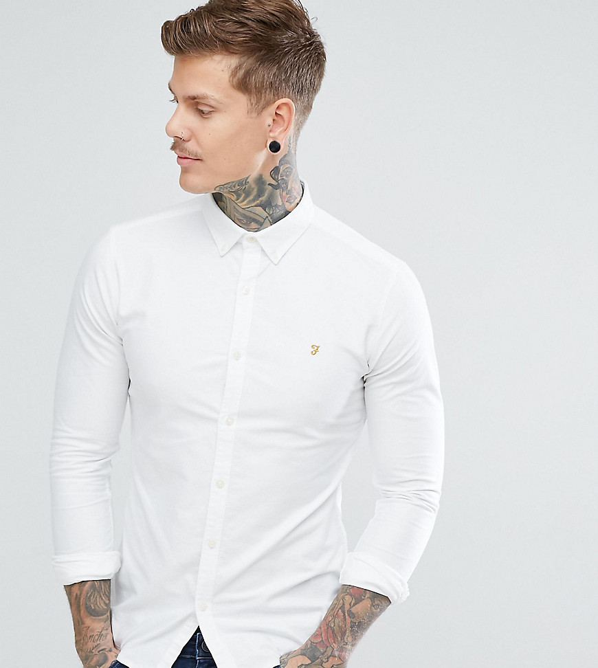 Farah Skinny Fit Button Down Oxford Shirt in White
