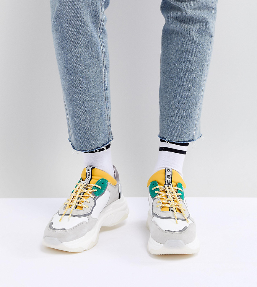 Bronx Yellow & Green Suede Chunky Trainers - White/ yellow