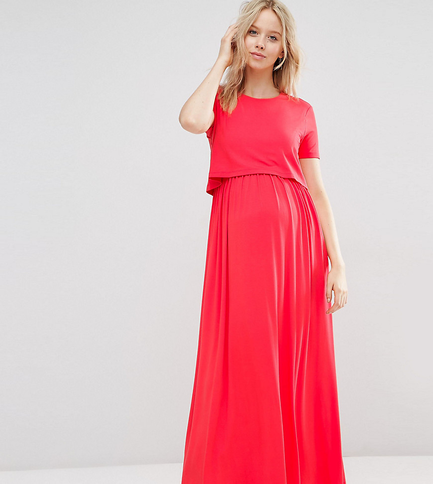 ASOS Maternity NURSING Double Layer Maxi Dress - Coral