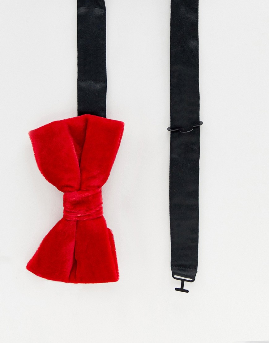 Moss London bow tie in red velvet