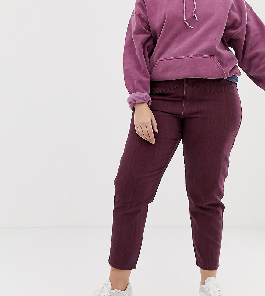 ASOS DESIGN Curve ritson rigid mom jeans with seam detail in oxblood stripe