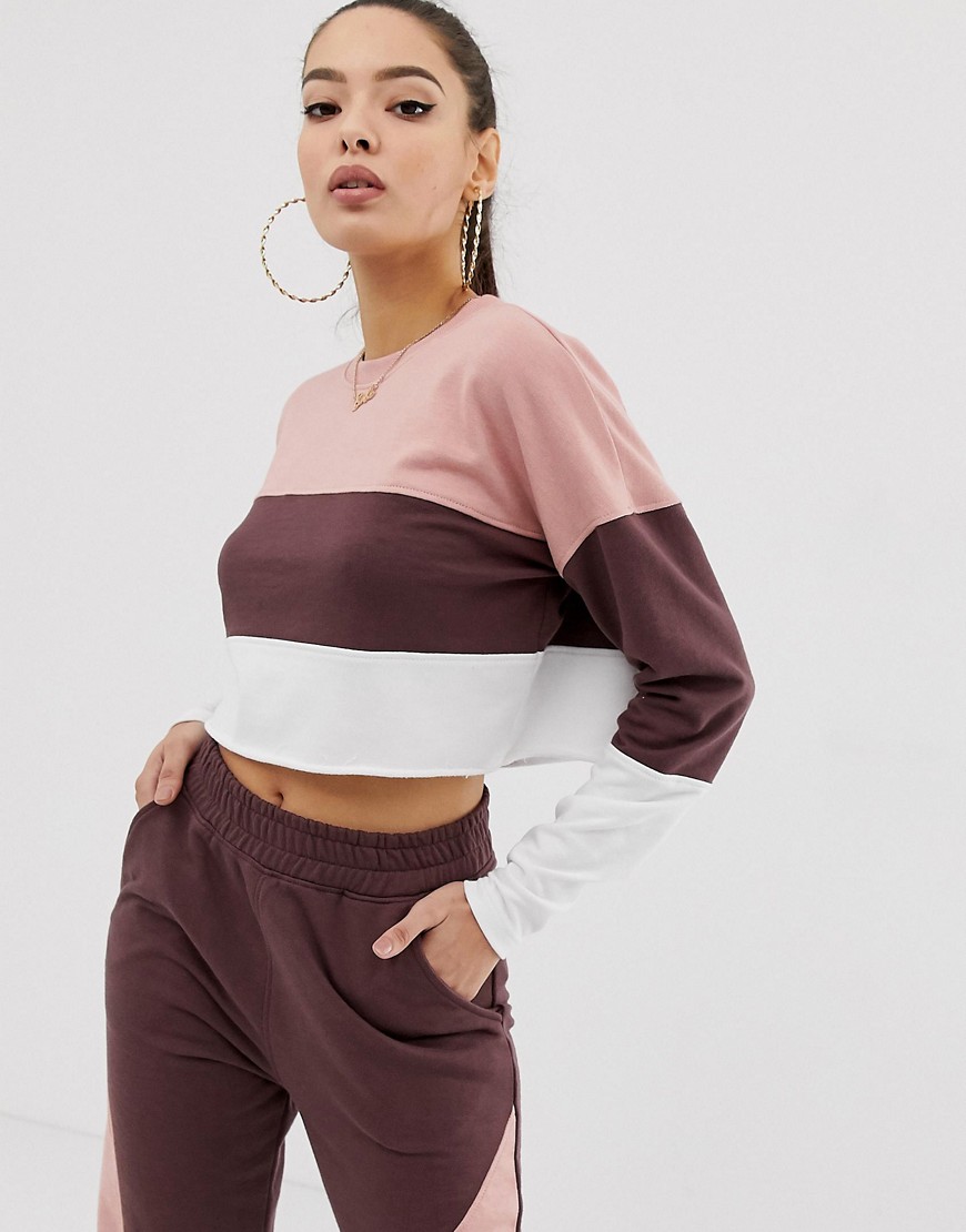 Missguided co-ord contrast panel cropped sweat