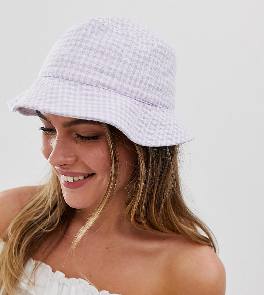 New Look gingham check bucket hat in lilac