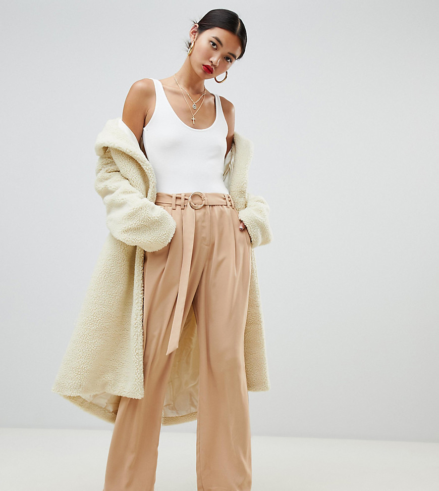 Na-kd wide leg trousers with tie waist in camel