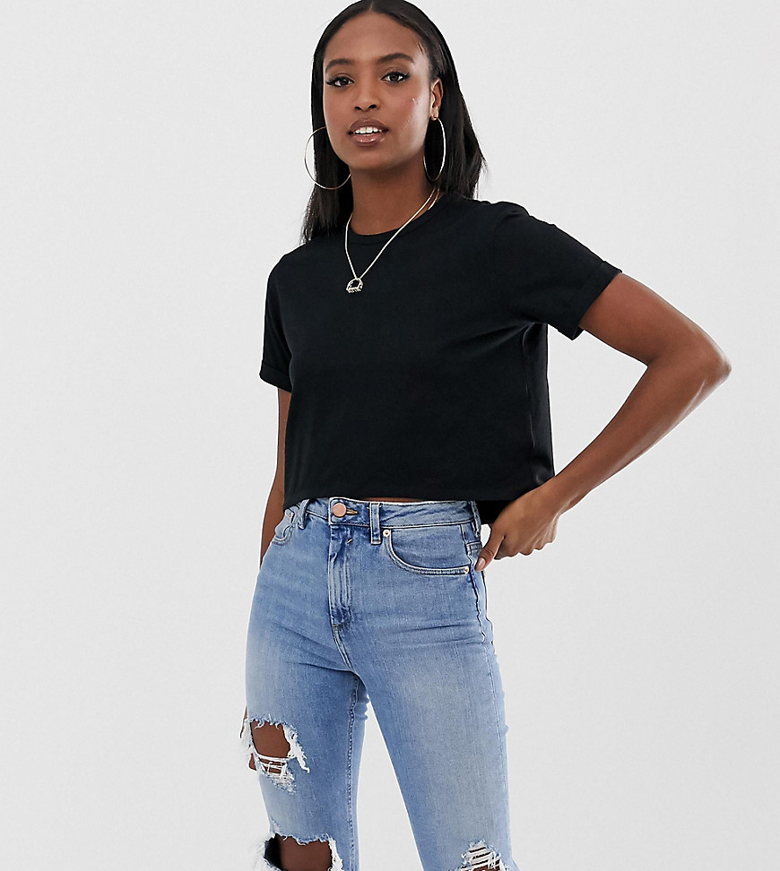 ASOS DESIGN Tall ultimate organic cotton crop t-shirt with roll sleeve in black