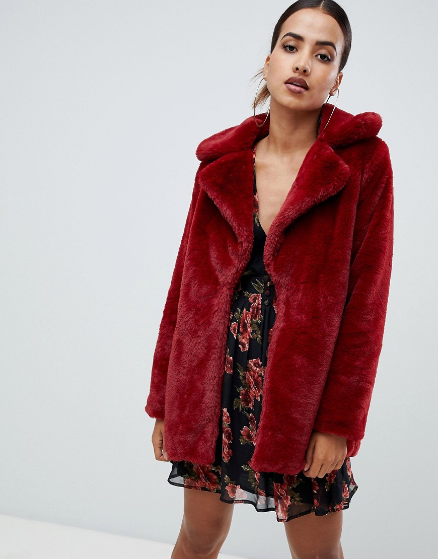 Missguided faux fur coat in red