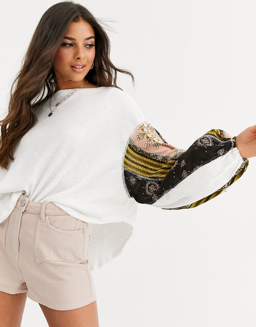 Free People Blossom floral sleeve thermal top