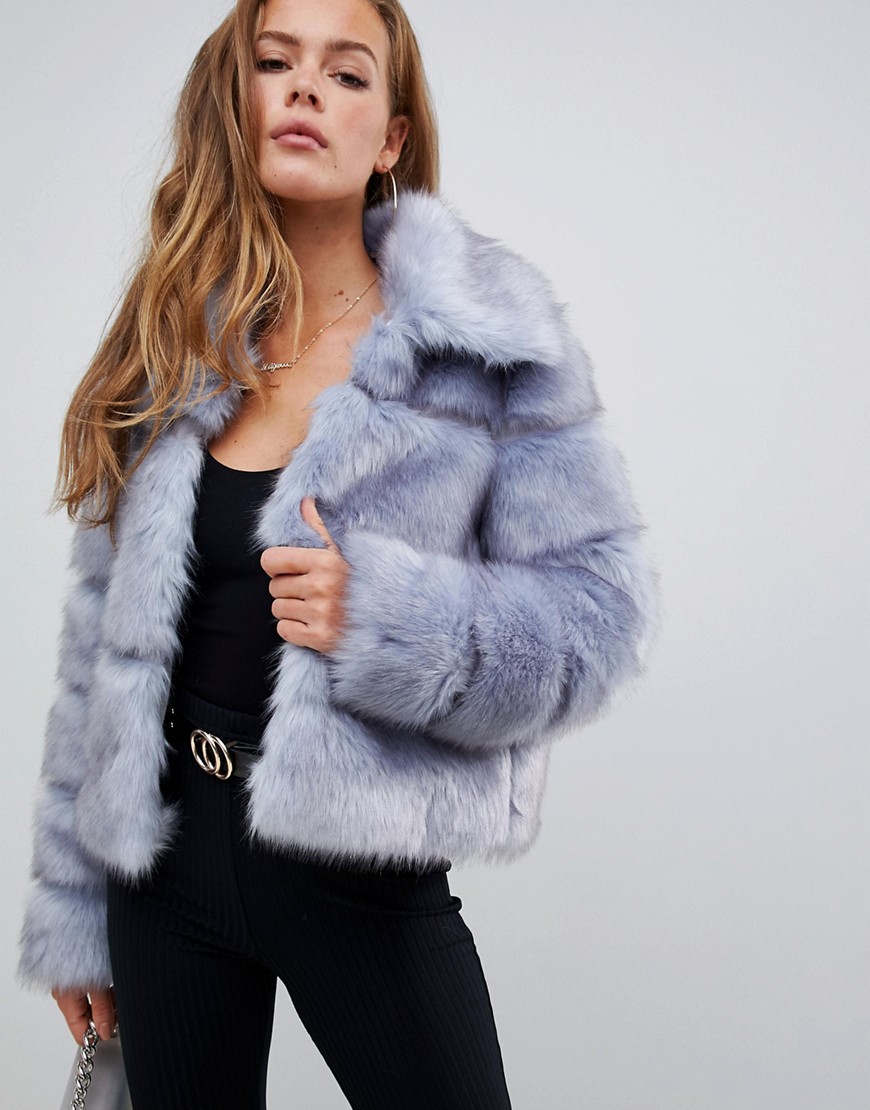 Missguided Premium Crop Pelted Faux Fur Jacket - Ice blue