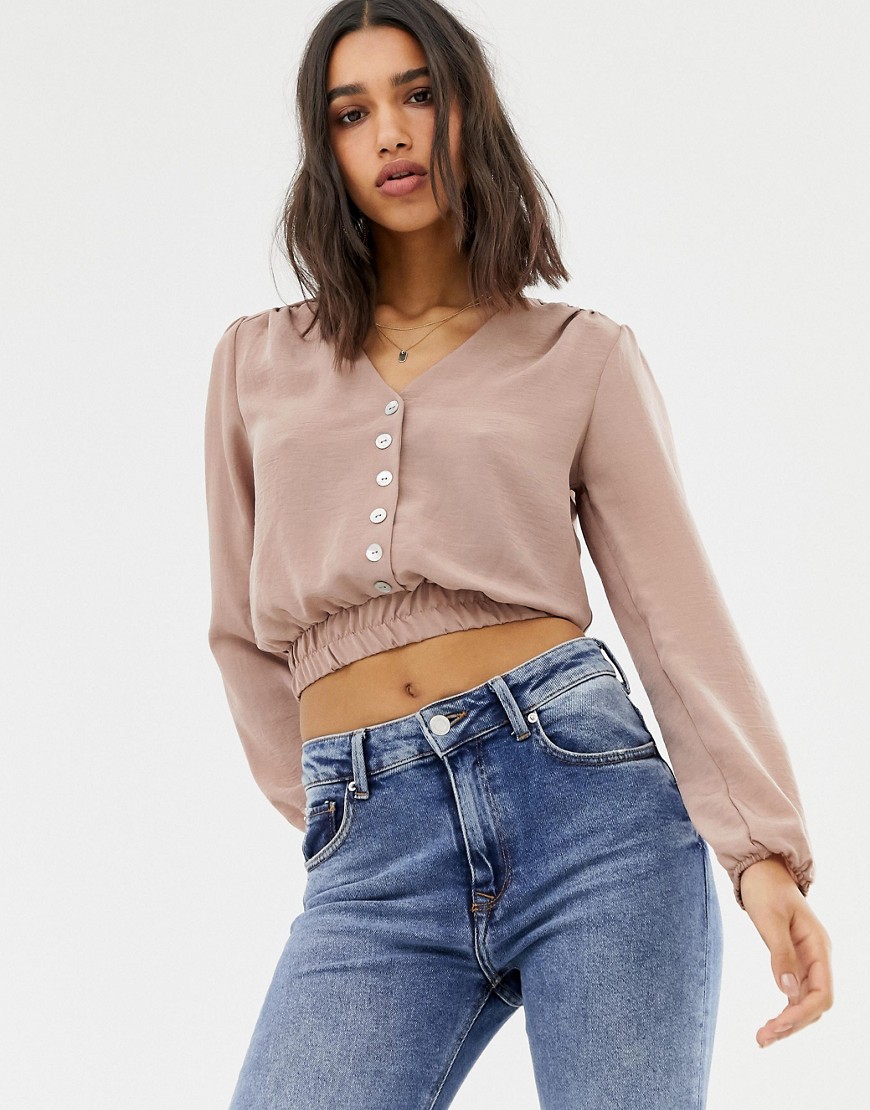 Love long sleeve cropped top with button front detail