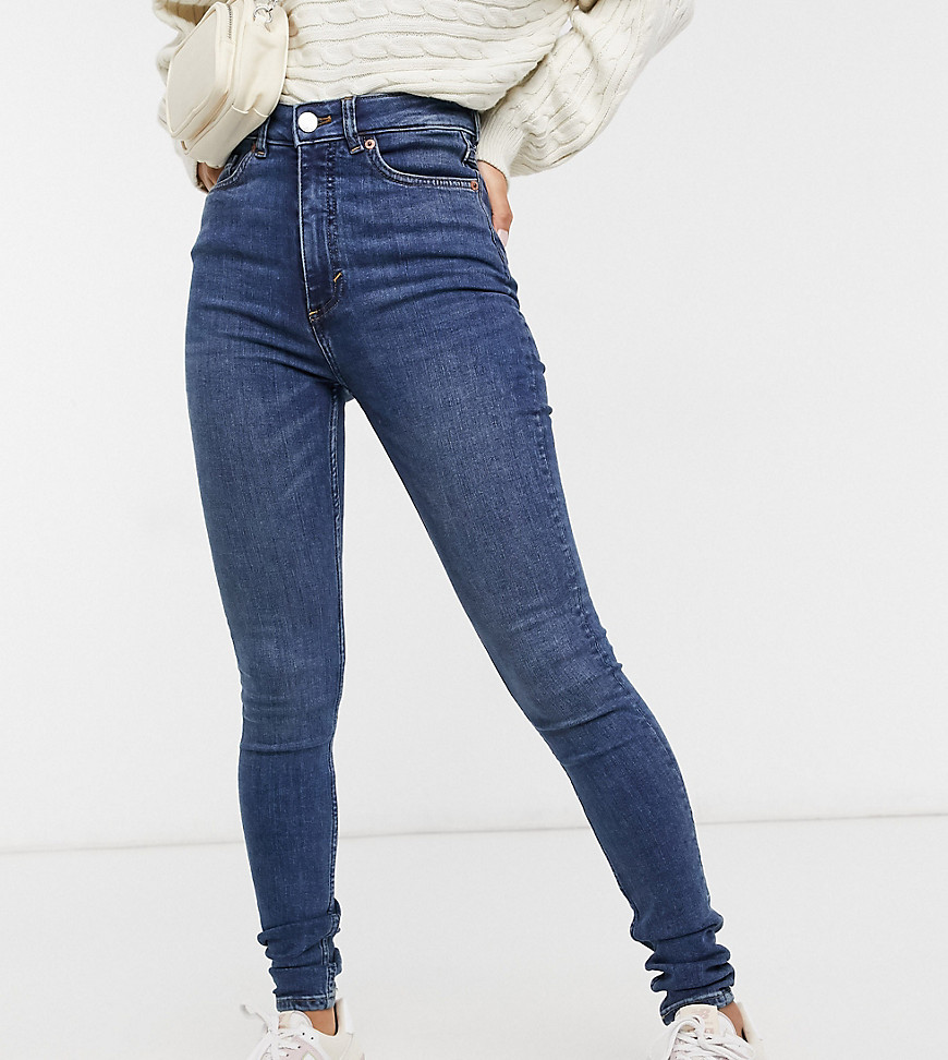 Monki Oki cotton skinny high waist jeans in new mid blue - MBLUE