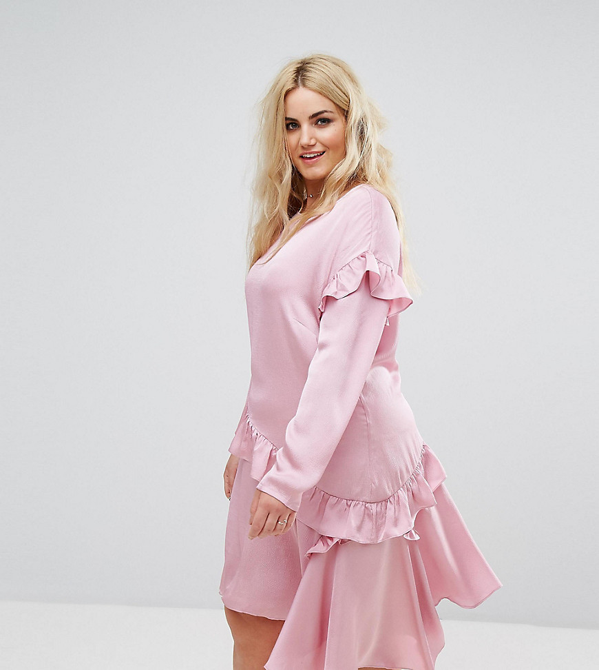Alice & You Long Sleeve Shift Dress With Ruffle Layers - Light pink