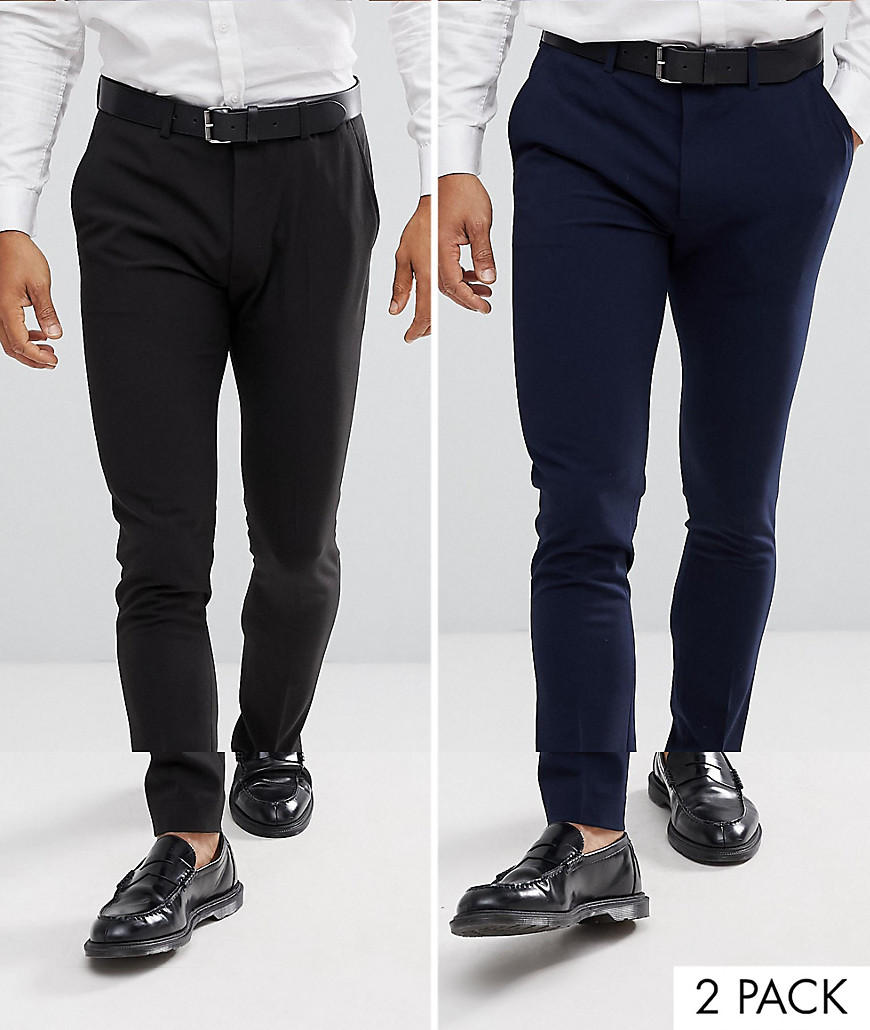 ASOS DESIGN 2 pack super skinny trousers in black and navy SAVE
