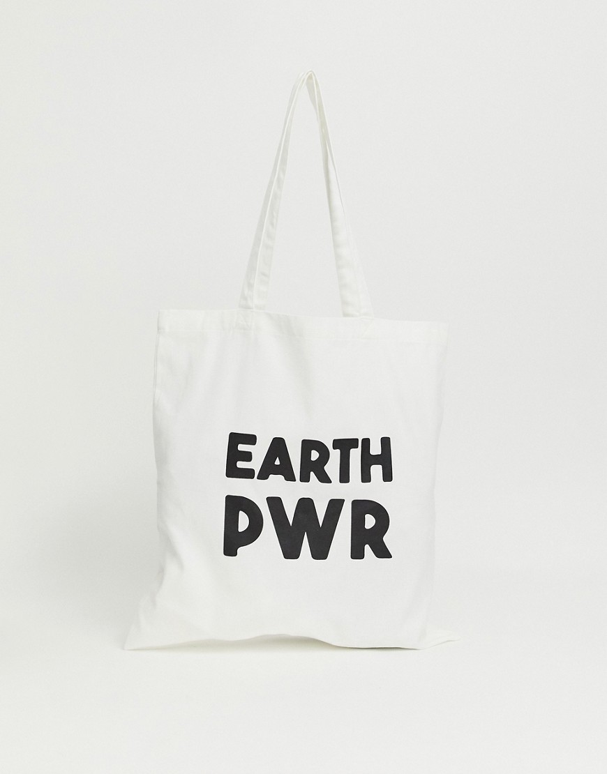 Monki Earth Power organic cotton tote bag in off white
